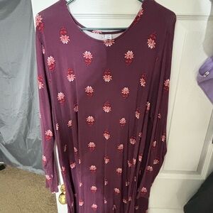Old Navy Burgundy Floral Long Sleeve Dress